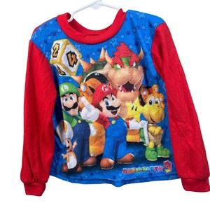 Mario Party 9 Super Mario Bros. Character Print Red Blue Long Sleeve Top‎